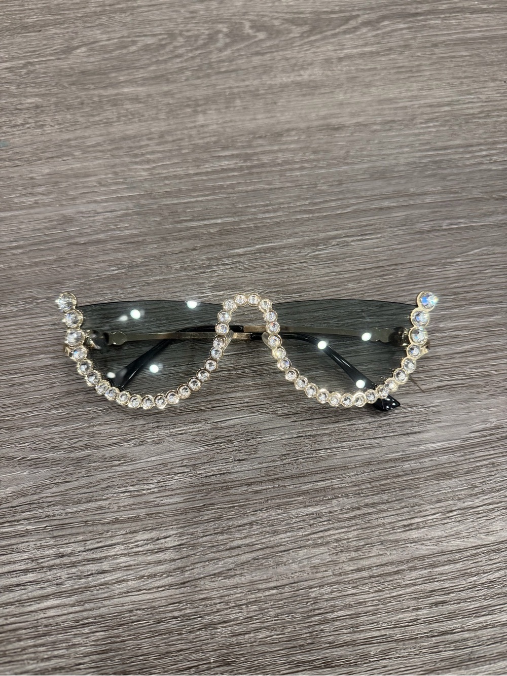 Rhinestone Embellished Black Shield Sunglasses